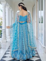 Deep Sky Blue Butterfly Net Lehenga Choli